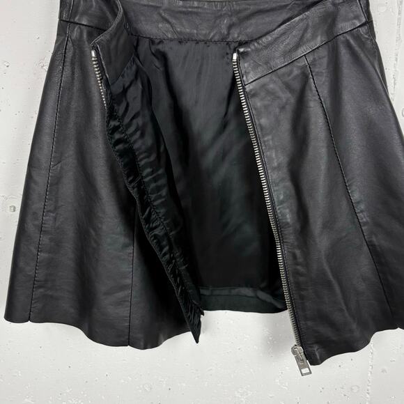 AllSaints Womens Sens Leather A-Line Mini Skirt Full Rear Zip Black Size 2 - Picture 11 of 13